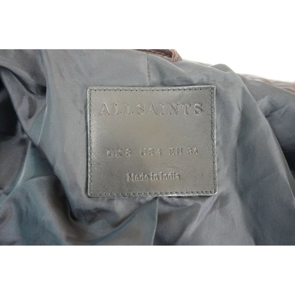 ALLSAINTS Vintage Distressed Leather Catch Biker Jacket Oxblood Red Size 4 - Picture 5 of 6